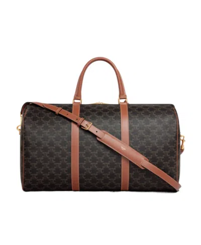 Celine Large Travel Bag In Triomphe Canvas And Calfskin In Black