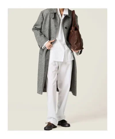 Miu Miu Embroidered-logo Poplin Trousers In White