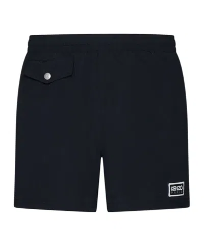 Kenzo Logo-patch Swim Shorts In Black