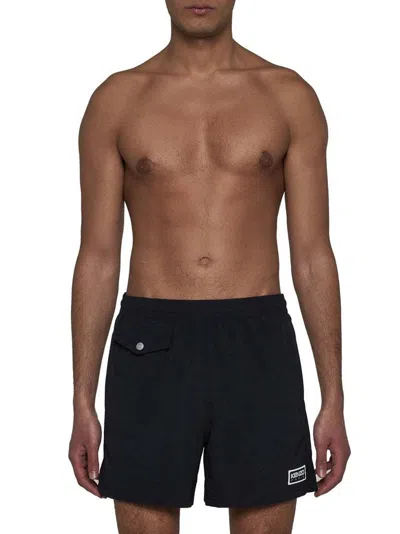 Kenzo Logo-patch Swim Shorts In Black