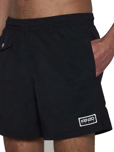 Kenzo Logo-patch Swim Shorts In Black