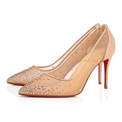 Christian Louboutin Follies Crystal Embellished Mesh Pointed Toe Pump In Nude