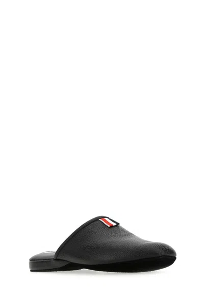 Thom Browne Grosgrain Tab Pebbled Slippers In Black