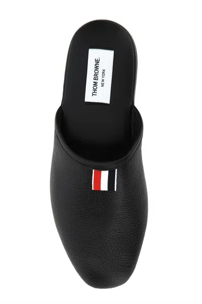 Thom Browne Grosgrain Tab Pebbled Slippers In Black