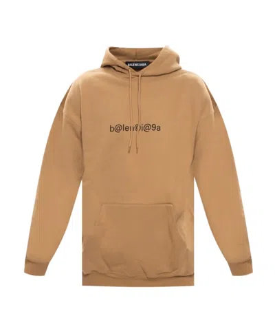 Balenciaga Logo-print Hoodie In Nude