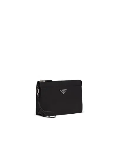 Prada Clutch Bag Leather Detachable Wrist Handle In Black