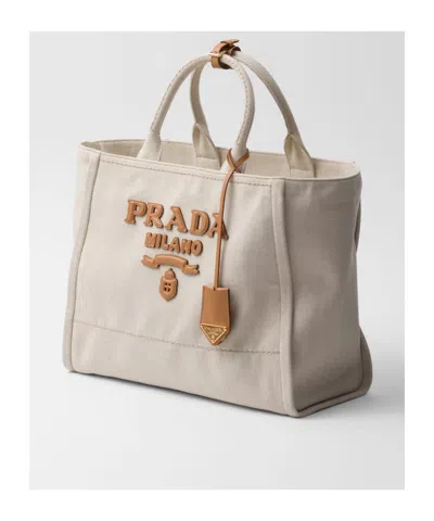 Prada Womens Neutral Brand-typography Large Linen-blend Tote Bag In Neutral Color