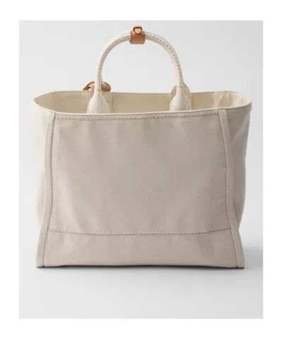 Prada Womens Neutral Brand-typography Large Linen-blend Tote Bag In Neutral Color