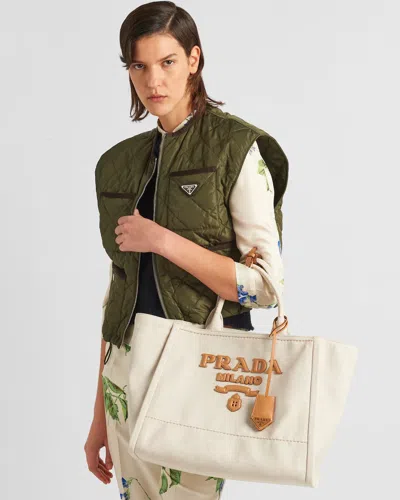 Prada Womens Neutral Brand-typography Large Linen-blend Tote Bag In Neutral Color