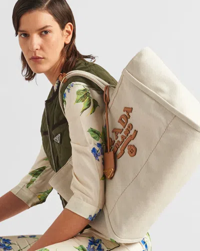 Prada Womens Neutral Brand-typography Large Linen-blend Tote Bag In Neutral Color
