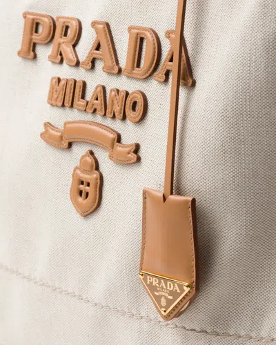 Prada Womens Neutral Brand-typography Large Linen-blend Tote Bag In Neutral Color
