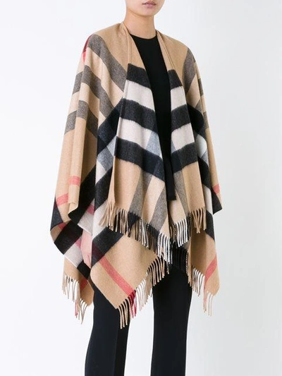 Shop Burberry Check Cashmere And Wool Poncho In Multicolour