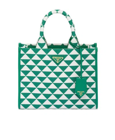 Prada Embroidered Fabric Small Symbole Shopping Bag In Mango Color