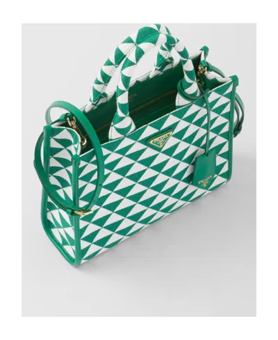 Prada Embroidered Fabric Small Symbole Shopping Bag In Mango Color