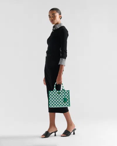 Prada Embroidered Fabric Small Symbole Shopping Bag In Mango Color