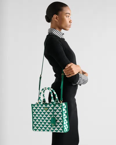 Prada Embroidered Fabric Small Symbole Shopping Bag In Mango Color