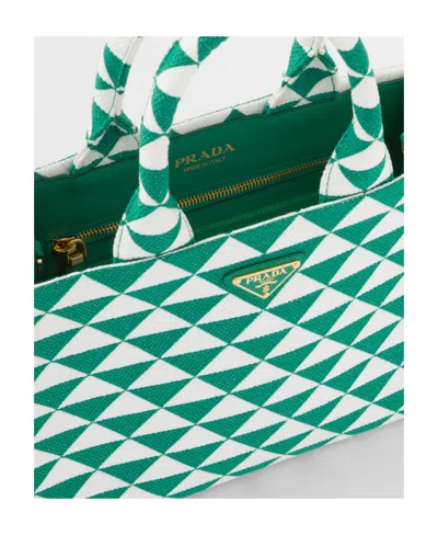 Prada Embroidered Fabric Small Symbole Shopping Bag In Mango Color