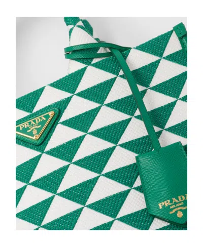 Prada Embroidered Fabric Small Symbole Shopping Bag In Mango Color