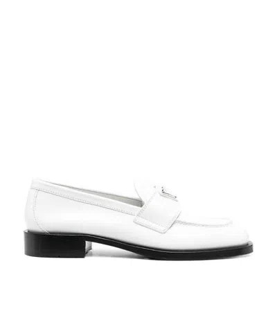 Prada White Leather Loafers