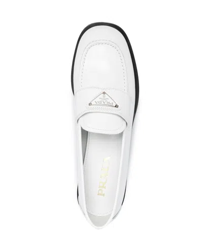 Prada White Leather Loafers