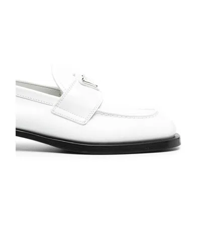 Prada White Leather Loafers