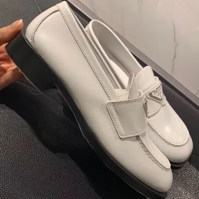 Prada White Leather Loafers