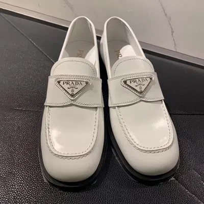 Prada White Leather Loafers