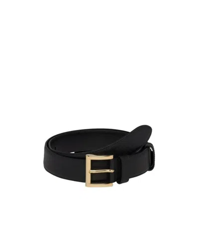 Prada Leather Belt With Logo Plate In Black