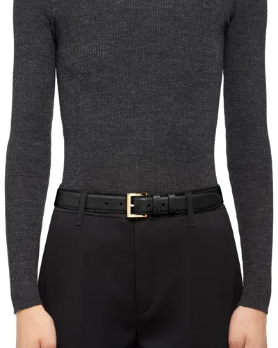 Prada Leather Belt With Logo Plate In Black