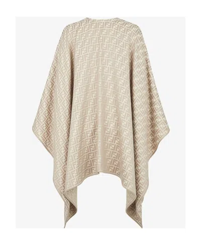 Fendi Grey Wool And Silk Poncho In Nude