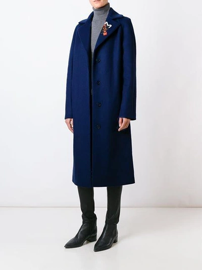 Shop Christopher Kane Rose Embroidered Collar Coat - Blue