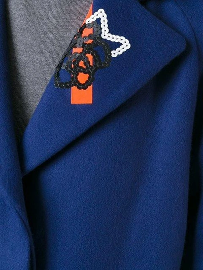 Shop Christopher Kane Rose Embroidered Collar Coat - Blue