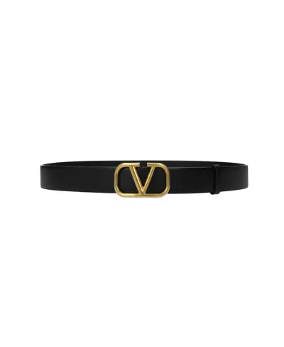 Valentino Garavani Elegant Black Leather Belt With Gold Buckle 30 Mm
