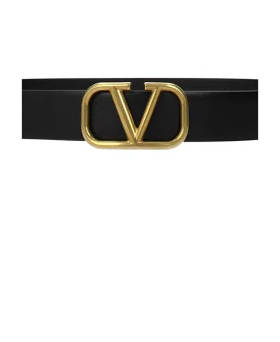Valentino Garavani Elegant Black Leather Belt With Gold Buckle 30 Mm
