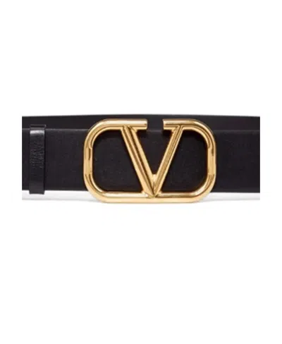 Valentino Garavani Elegant Black Leather Belt With Gold Buckle 30 Mm