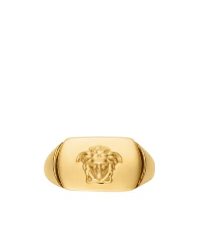 Versace Medusa-embossed Logo-engraved Signet Ring In Yellow