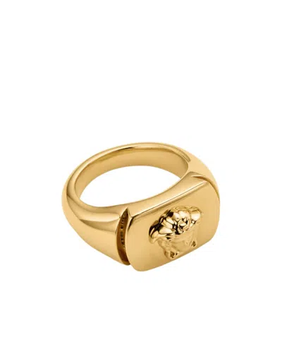Versace Medusa-embossed Logo-engraved Signet Ring In Yellow