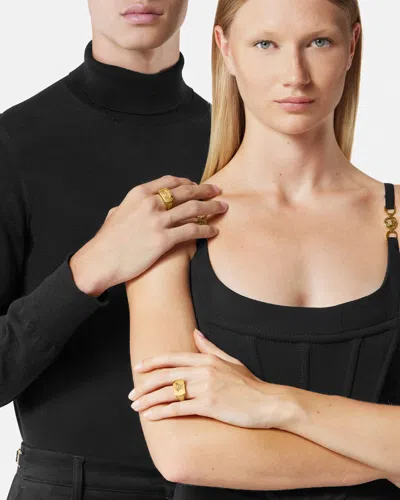 Versace Medusa-embossed Logo-engraved Signet Ring In Yellow