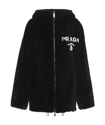 Prada Reversible Gabardine And Shearling Jacket In Black