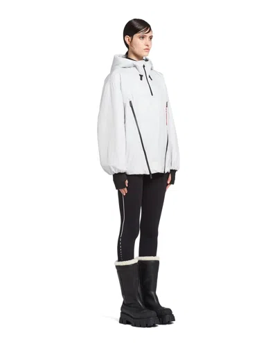 Prada Hooded Polyester Jacket With Elasticated Cuffs In Chalk White