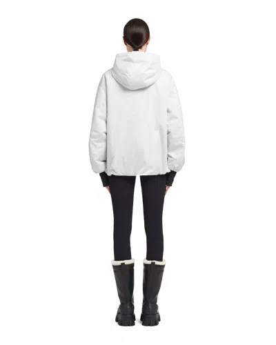 Prada Hooded Polyester Jacket With Elasticated Cuffs In Chalk White