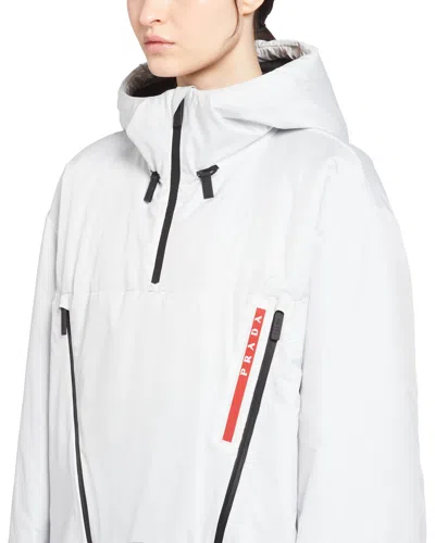 Prada Hooded Polyester Jacket With Elasticated Cuffs In Chalk White