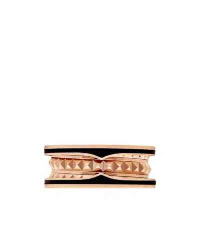 Bvlgari Rose Gold And Ceramic Rings In Yellow