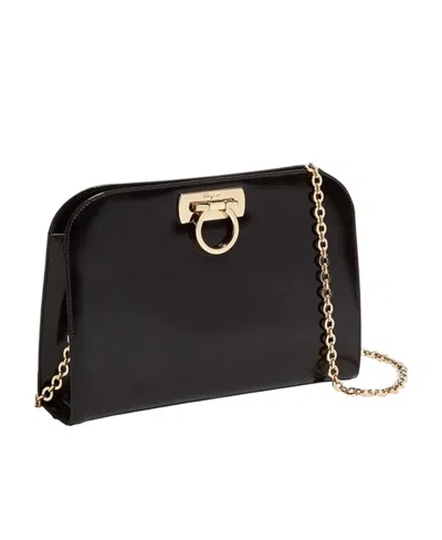 Ferragamo Rectangular Calf Leather Shoulder Bag In Black