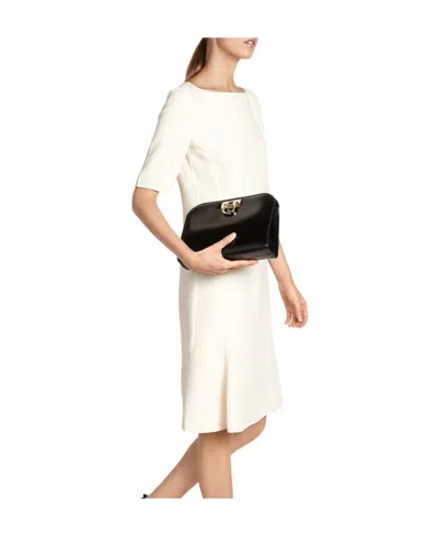 Ferragamo Rectangular Calf Leather Shoulder Bag In Black