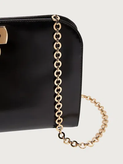 Ferragamo Rectangular Calf Leather Shoulder Bag In Black