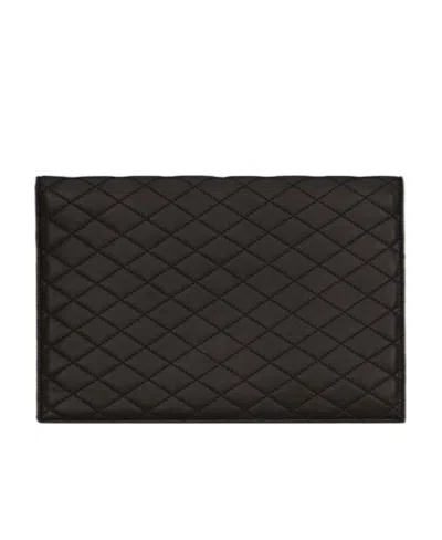 Saint Laurent Gaby Quilted Envelope Clutch Bag In Black