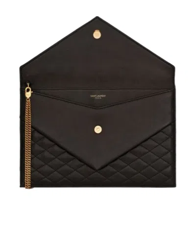 Saint Laurent Gaby Quilted Envelope Clutch Bag In Black