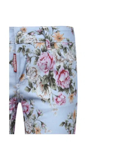 Dsquared2 Flower Print Jeans In Blue