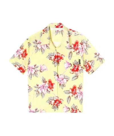 Palm Angels Hibiscus-print Short Sleeve Shirt In Yellow
